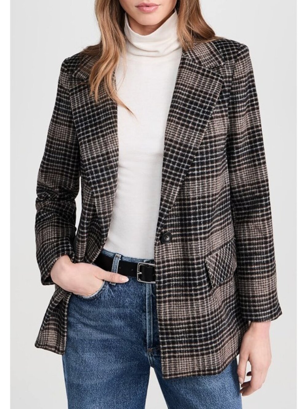 New Z Supply Kingston Plaid Blazer Black Brown XS $149